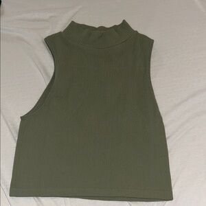 Zara Olive Green Sleeveless Ribbed Top